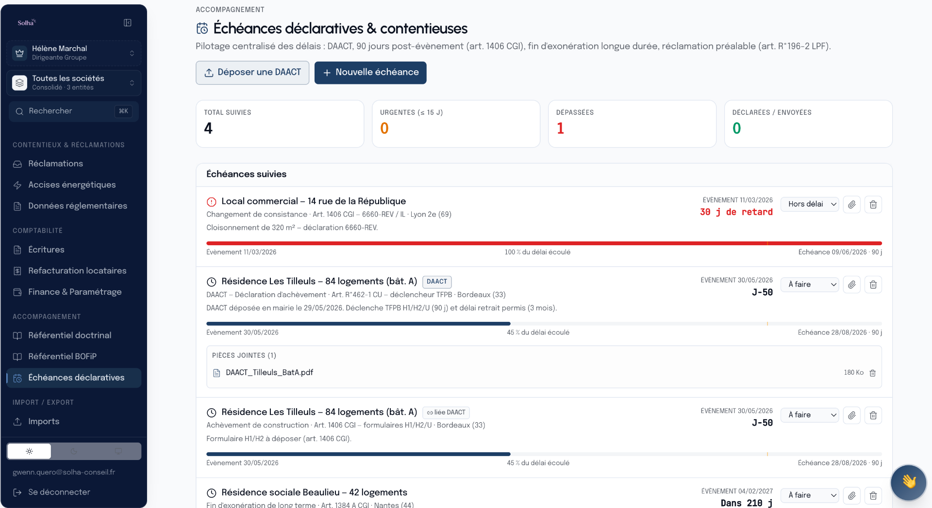 Solha — Échéances déclaratives & contentieuses