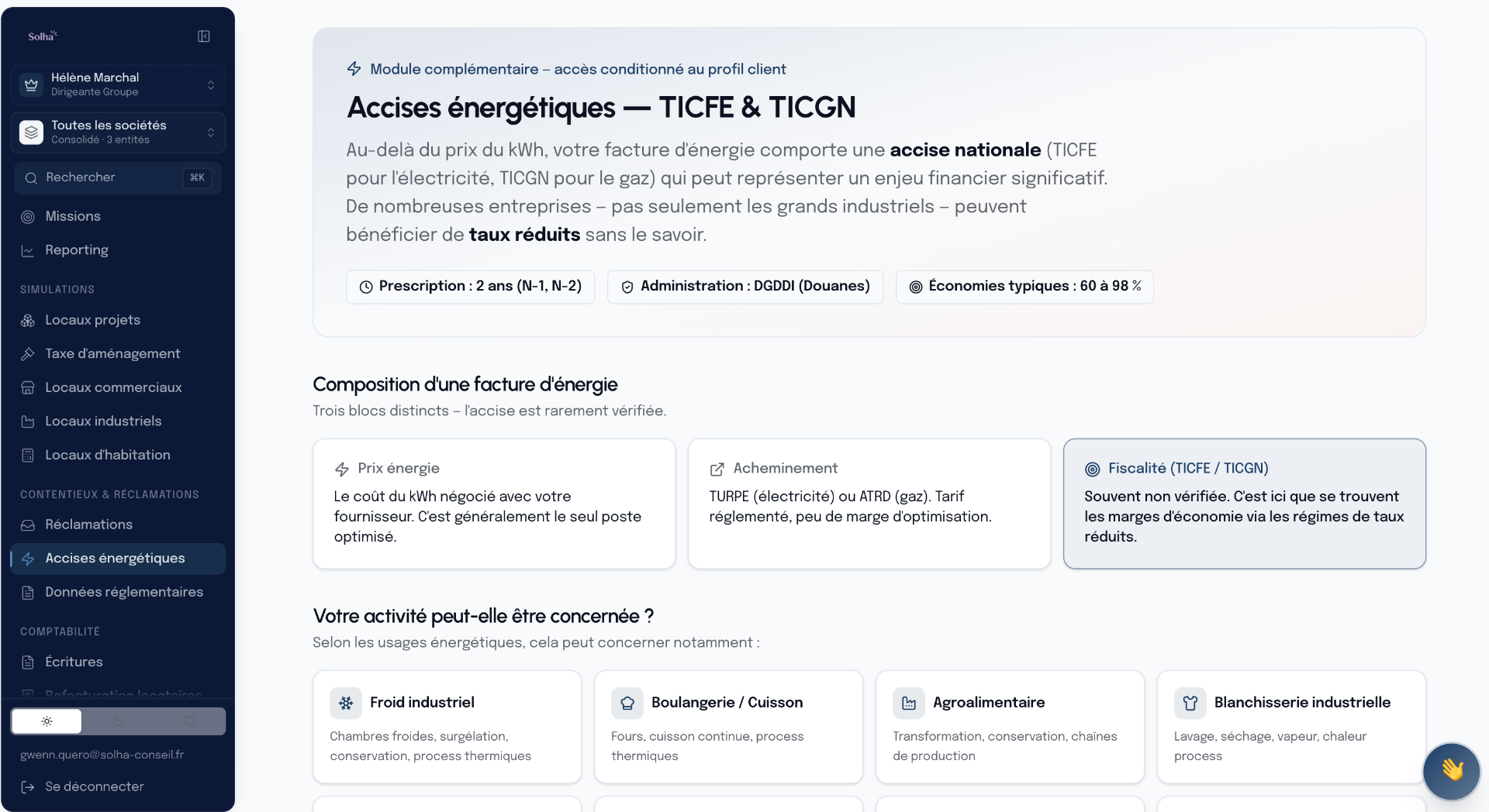 Solha — Accises énergétiques – TICFE & TICGN