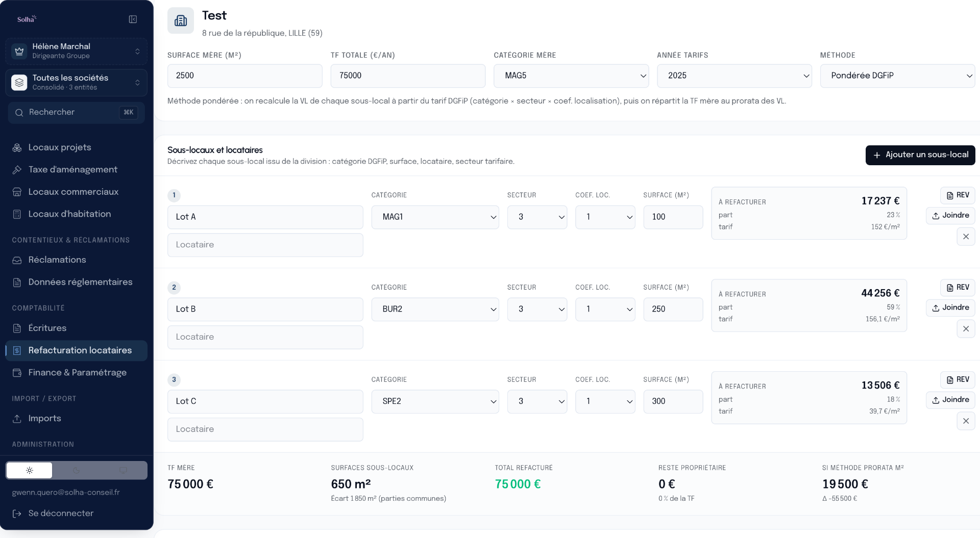 Solha — Refacturation locataires